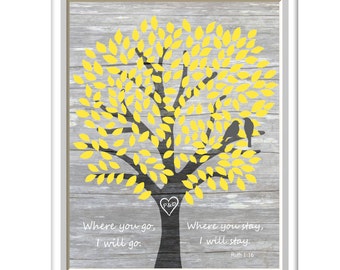 Ruth 1:16, Bible Verse, Print, Love Birds, Art Print, 11 x 14, Where you go I will go