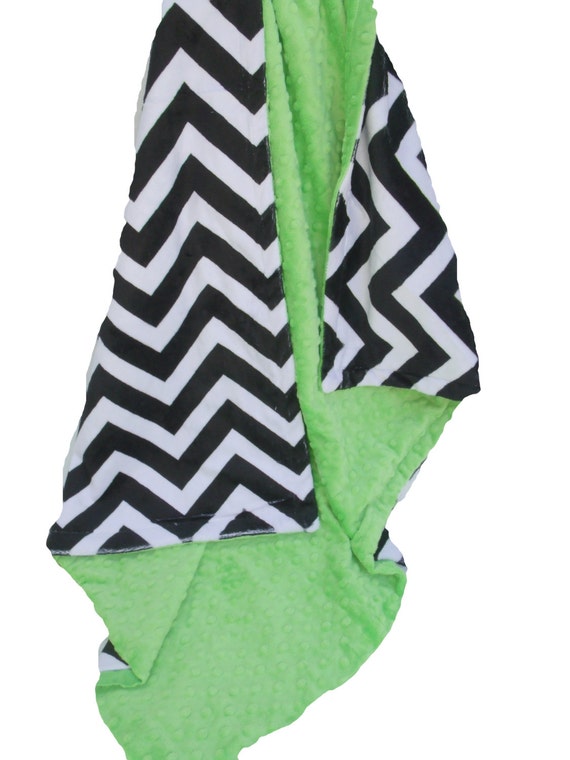 Black Chevron and Apple Green Minky Baby Blanket for Baby Girl