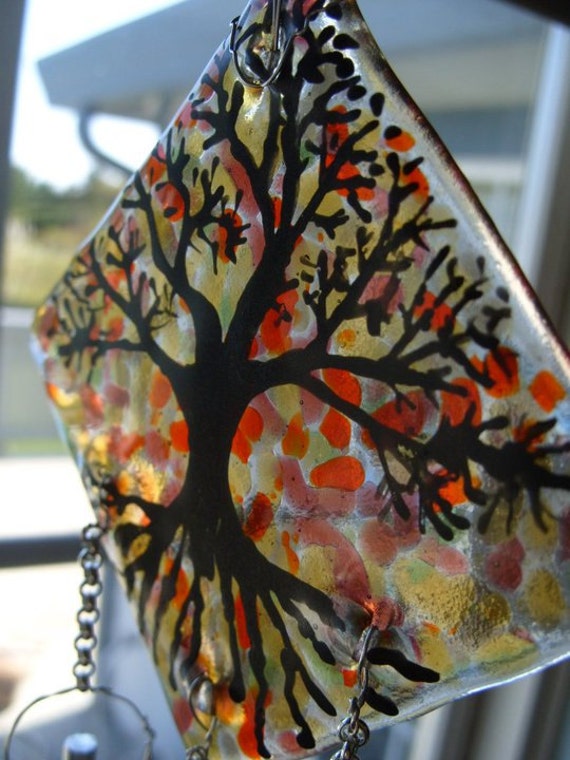 Custom Cremation Ashes InFused Glass Tree of Life Suncatcher