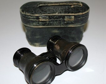Vintage Opera Glasses Binoculars French Lemaire Fabt Paris Leather Wrap Case
