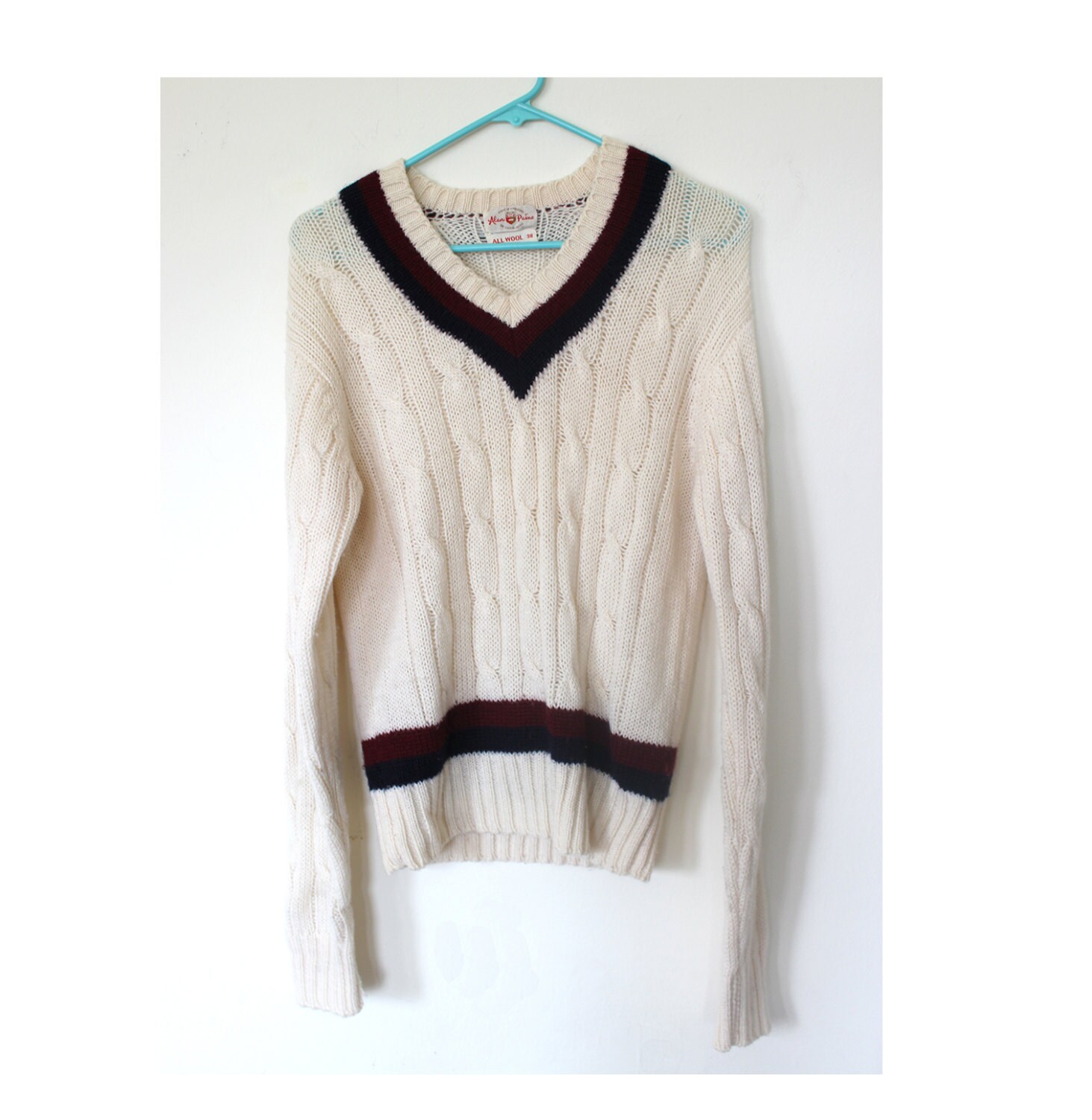 70s Cream White College Cable Knit Sweater Wool Vintage – Haute Juice