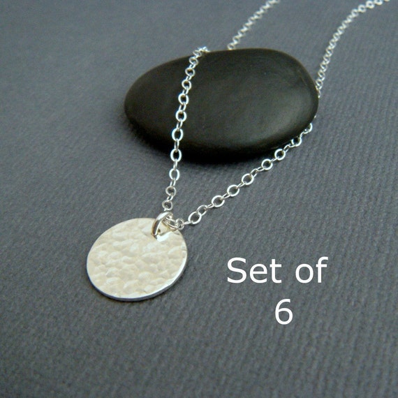 gifts silver sterling small little bridesmaid   Set gifts.  circle bridesmaid    necklaces 6 of