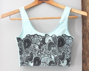 ON SALE - Cactus Crop - Menthe and Black Bra Top - By Simka Sol