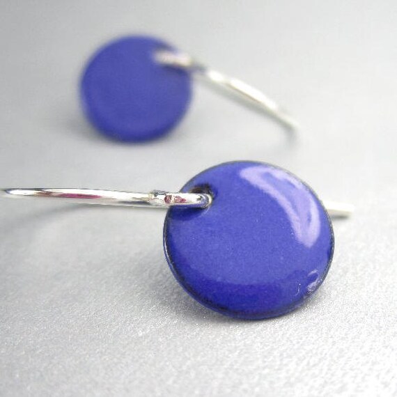 Tiny Blue Enamel Earrings Sterling Silver by FlauntDesignsJewelry