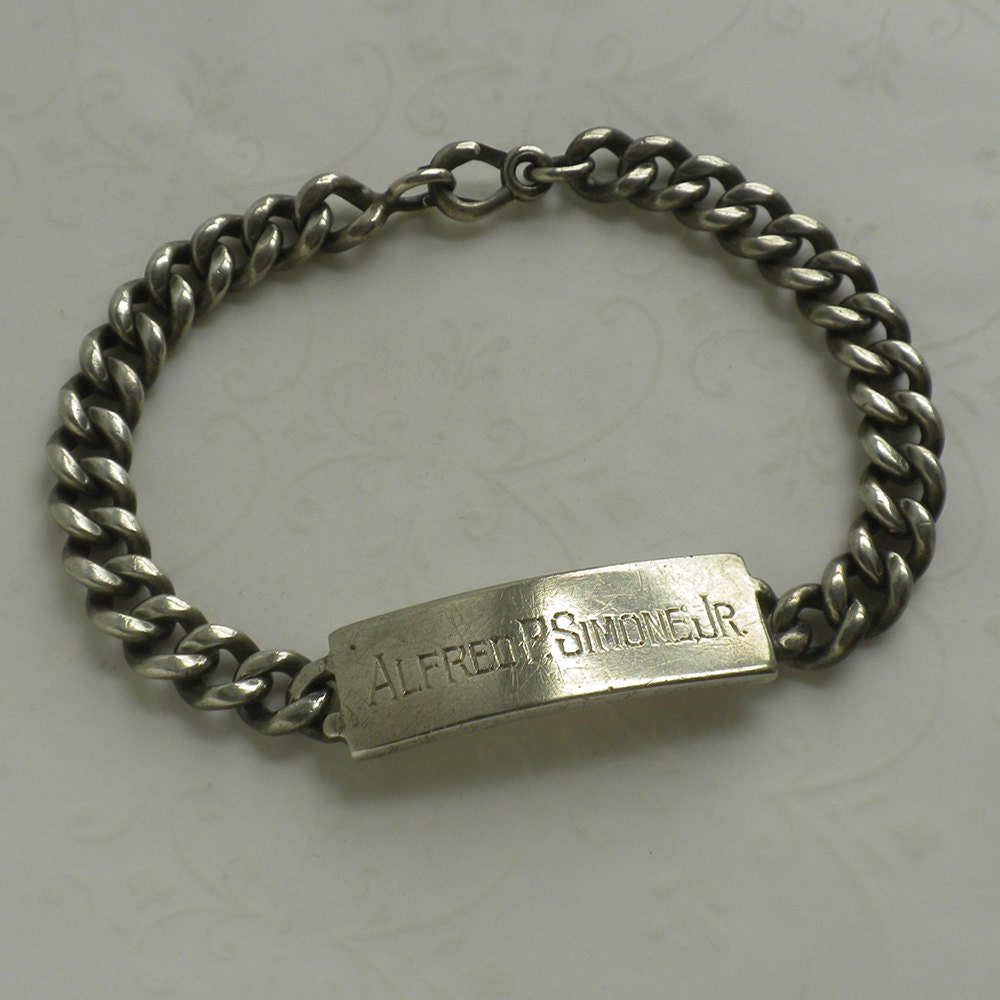 Vintage Crown Trifari Mens Sterling Silver ID Bracelet