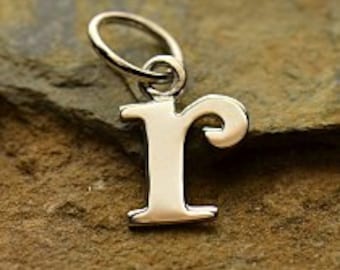 Silver Letter "r" Charm, Typewriter Lowercase Alphabet Charm, 925 Sterling Silver, 1 PC, 16x8x1mm