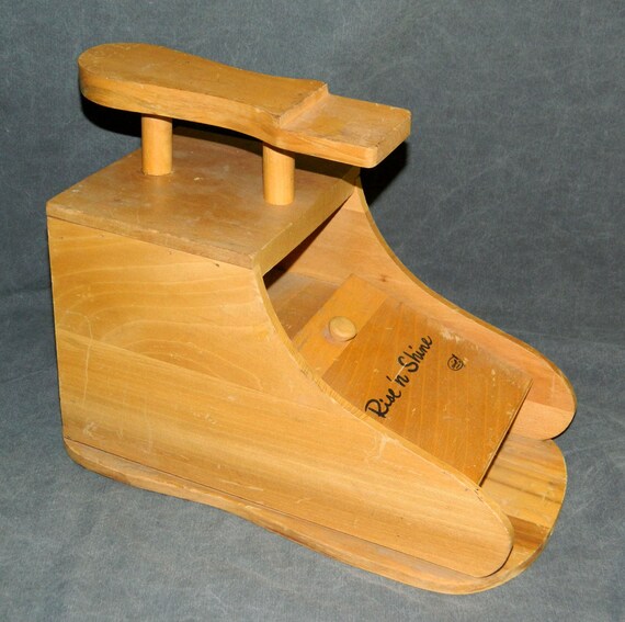 Vintage Shoe Shine Box Rise ‘n Shine Wooden Shoe Shaped Wood ...