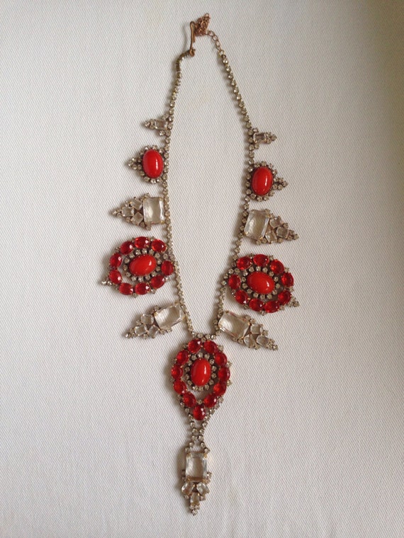 Items similar to Vintage Red Crystal Statement Necklace on Etsy