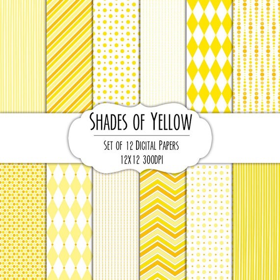 Shades of Yellow Digital Scrapbook Paper 12x12 Pack Set of