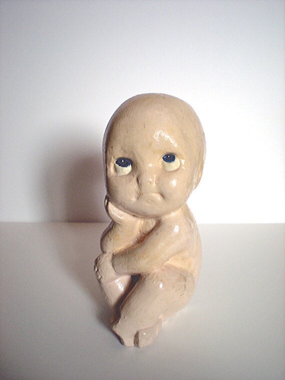 Weird Baby Figurine Mad Baby Bald Head Blue Eyes by Moosemom