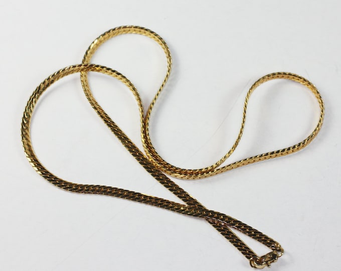 Gold Tone Herringbone Chain Necklace 23 Inches Long Vintage