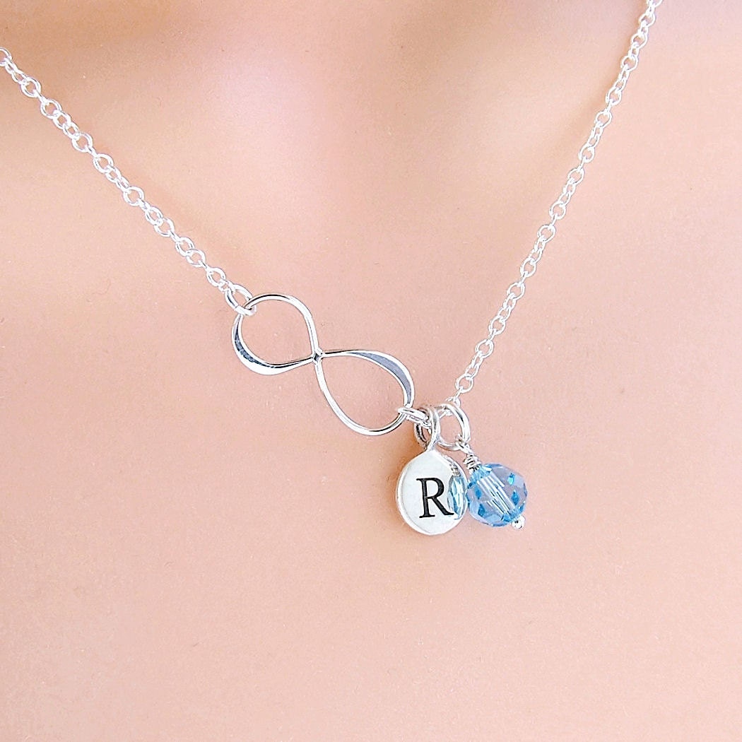 Silver Personalized Infinity Necklace custom birthstone