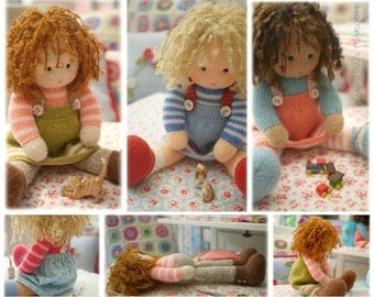Dolls from the TEAROOM/ Doll/ Toy Knitting Patterns/ 4 variations Knitted Dolls plus Free PDF for A Simply Sewn Pinafore/ INSTANT Download