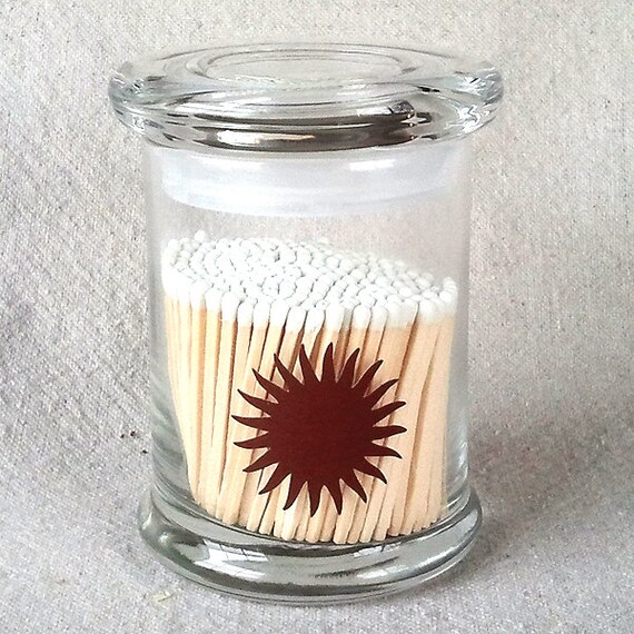 Glass Match Holder Jar Sunburst Striker
