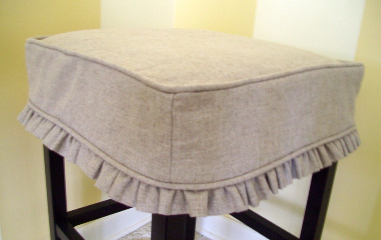 Square Bar Stool Cover Barstool Slipcover Tan Linen Ruffled