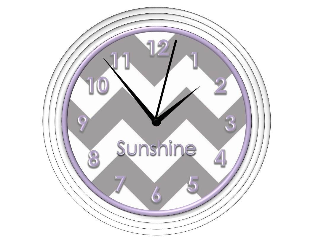 Grey Chevron Wall Clock with Lilac/Lavender Detail