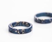 Midnight Blue Resin Indigo Stacking Ring Gold Flakes Thin Faceted Ring OOAK navy blue glam minimalist jewelry deep blue