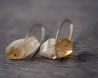 Modern Simple Citrine Earrings 14K Goldfilled Hook earrings Organic Minimalist design sparkling honey yellow