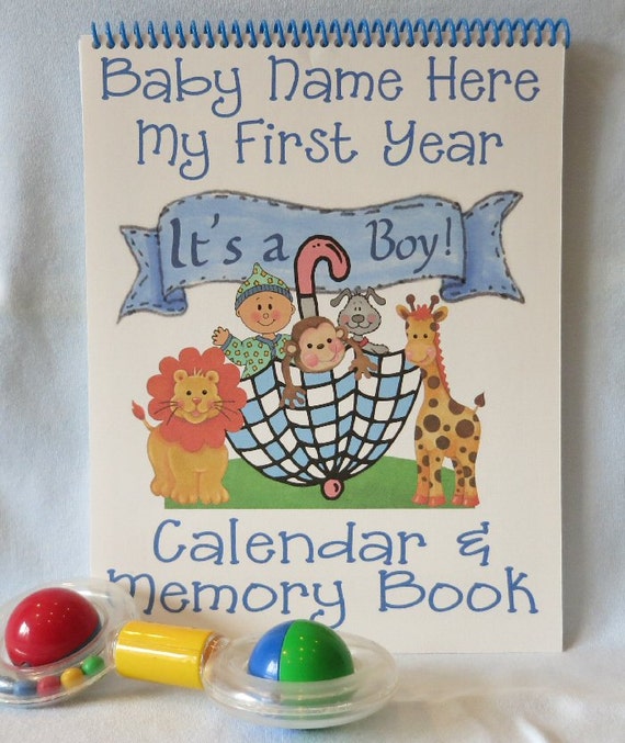 First Year Monkey Baby Calendar and Memory Book for Baby Boy