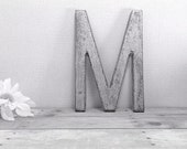 Letter M - iron painted letter - wall decor - metallic silver