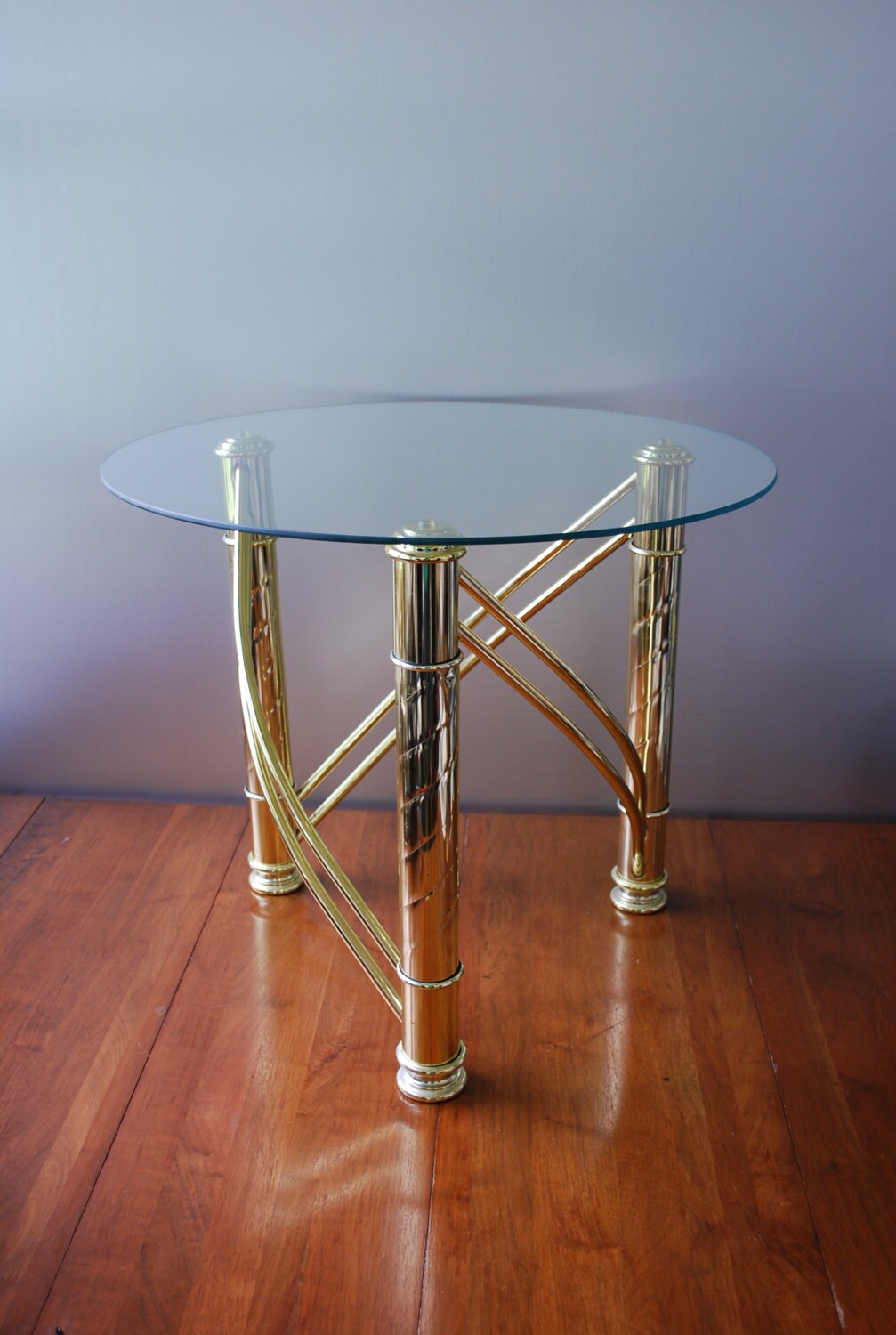 Vintage Brass Circular Sculptural Table Brass with glass top Curtis