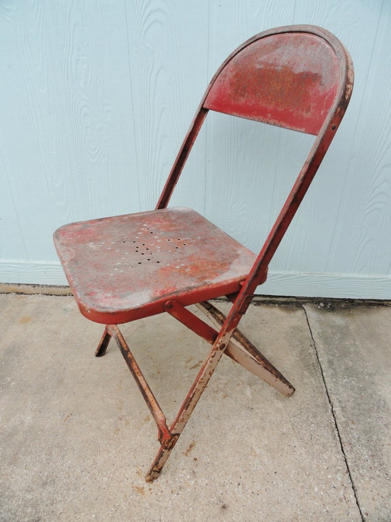 Vintage Chair Metal Folding Texas Star Punched by bluebonnetfields
