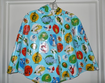 Girls Hooded Laminated Rain Cape Cloak Coat Size 5-6 Dr. Seuss