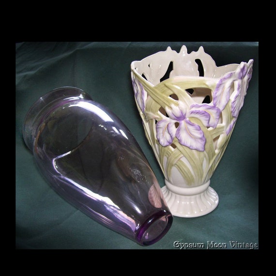 Vintage Lenox Pierced Iris Vase / 1980s Lenox Iris Two Piece