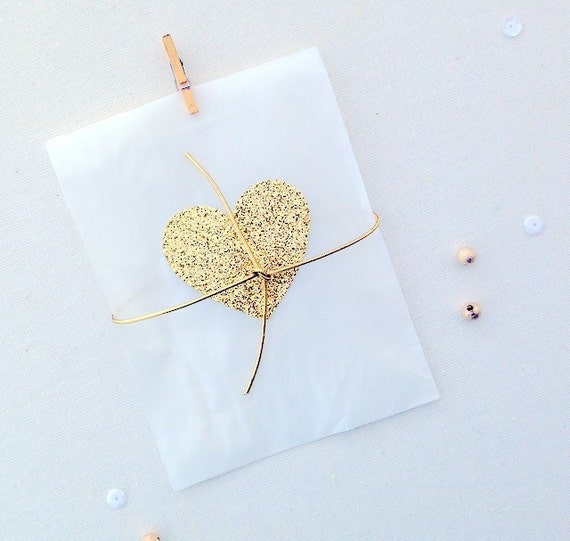 Wedding favor bags, treat bags, gold hearts, glassine bags, wedding ...