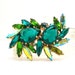 Czechoslovakia Multi Green Rhinestone Brooch 1950s Vintage Mid Century Signed Broach