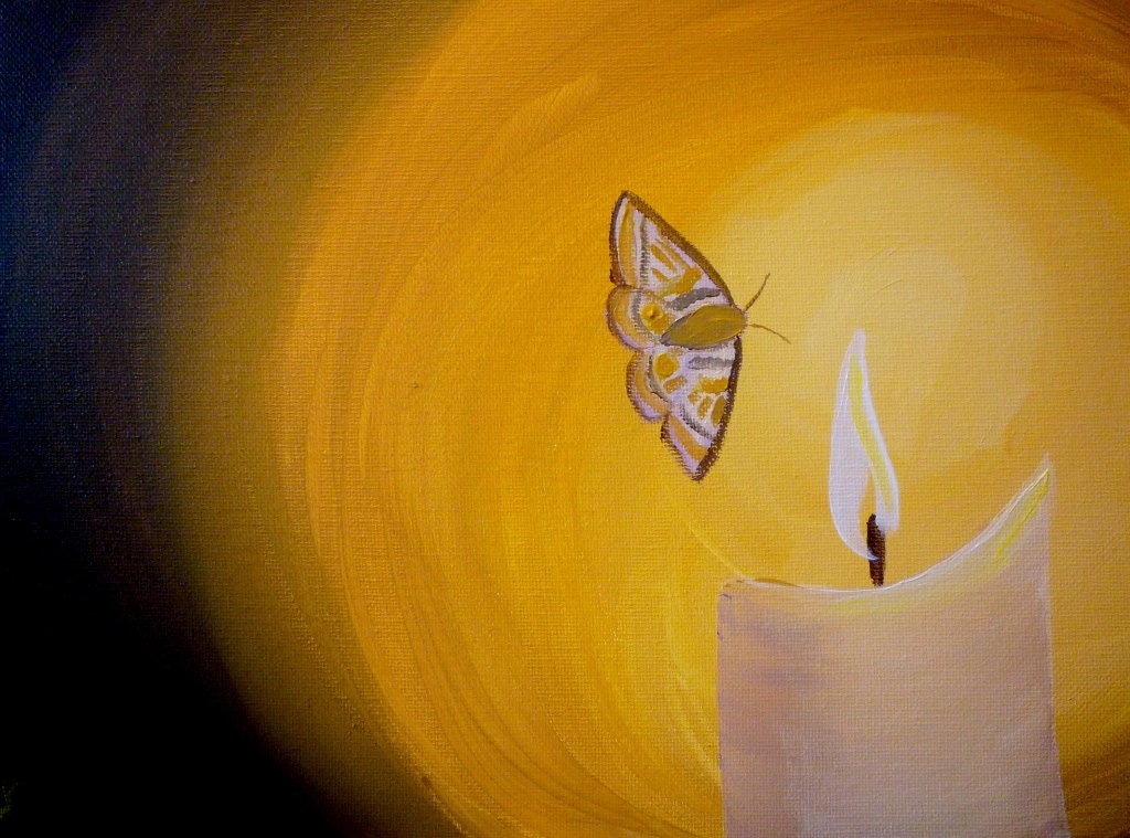 Moth to a Flame Original Painting by Jamies Art 11x14 by JamiesArt