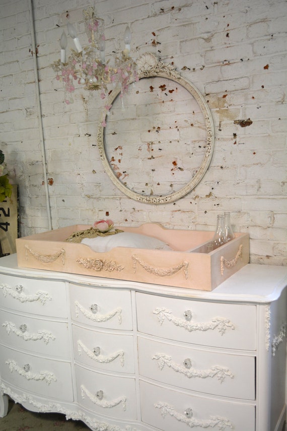 Painted Cottage Shabby Pink Romantic Changing Table Tray CH86