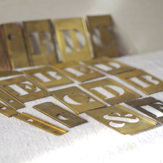 19 Interlocking Brass Stencils Letters