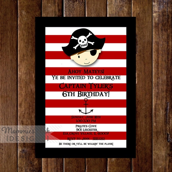 Pirate Stripes Birthday Invitation - Pirate Party - Boy Birthday - PRINTABLE INVITATION DESIGN Il_570xn