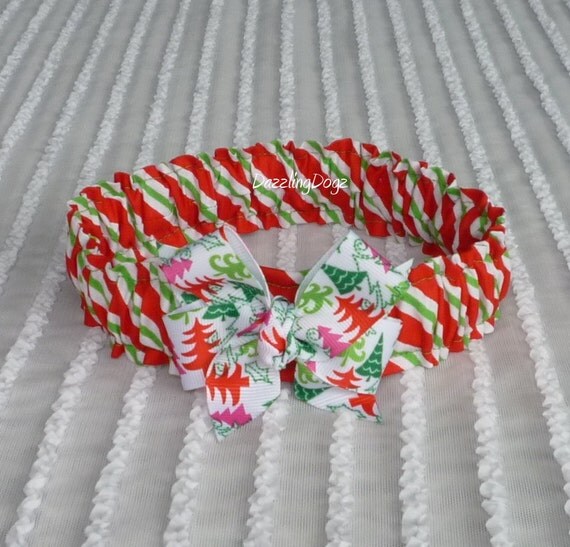 Diagonal Christmas Stripes Dog Scrunchie Collar by DazzlingDogz