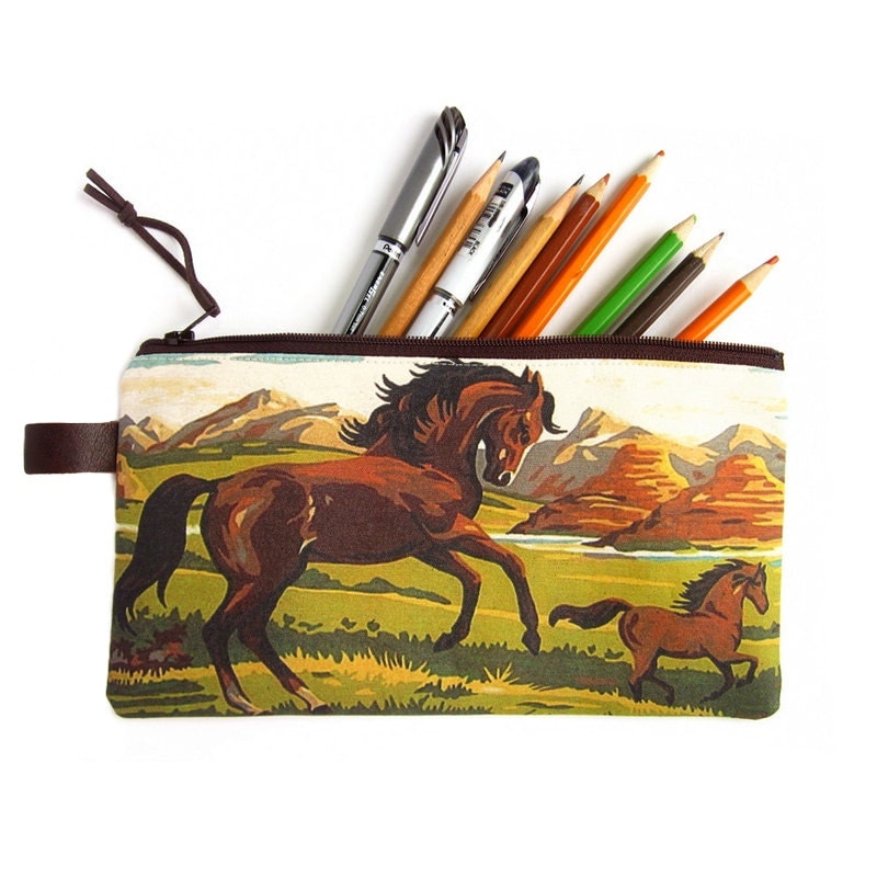 Pencil Case Pencil Bag Horse Pencil Case by modernandvintage
