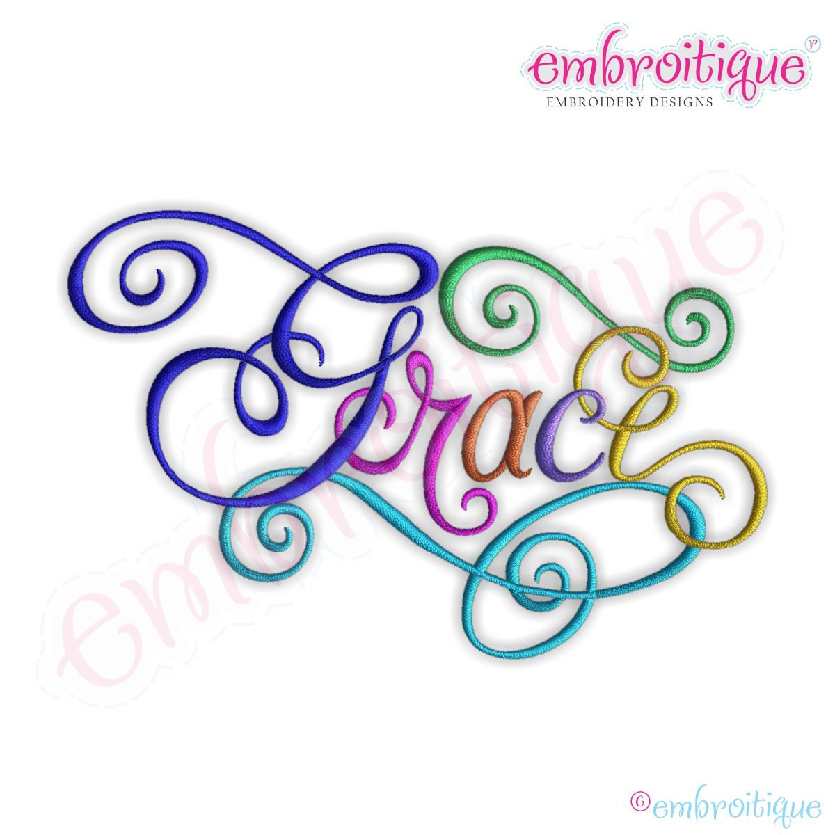 Grace Calligraphy Script Embroidery Design Large Instant