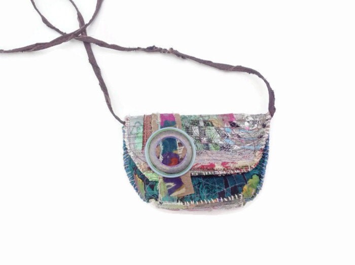 Artsy Collaged Crossbody Bag Pouch Multi Colored UpCycled