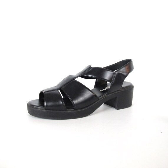 90s Minimalist Black Strappy Chunky Heel Sandals Gladiator Summer Goth ...