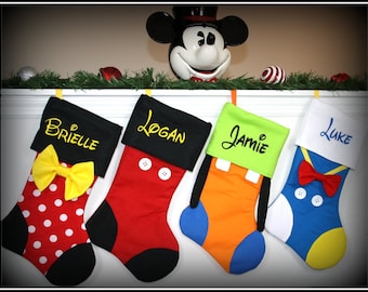 CHRISTMAS STOCKINGS - Disney Character Inspired Personalized Embroidered Mickey Minnie Goofy Donald Daisy Tinkerbell Pluto