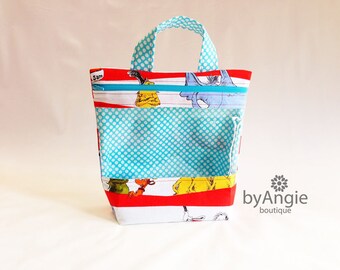 Dr Seuss Stripe - tall zipper bag, toy bag, travel, car, sewing, art ...