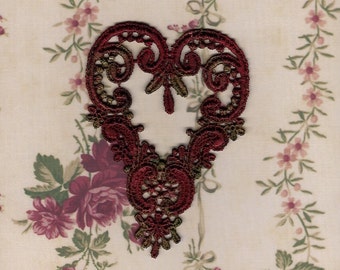 Hand Dyed Venise Lace Applique Victorian Heart Edwardian Christmas