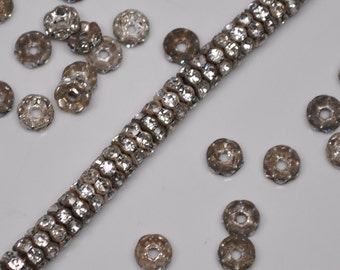 6 mm Classic Aged Silver Patina Brass Rhinestone Rondelle Beads 20 or 50 Pieces