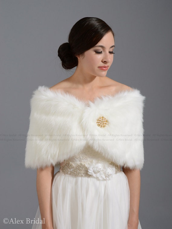 White faux fur wrap bridal wrap faux fur shrug faux fur stole