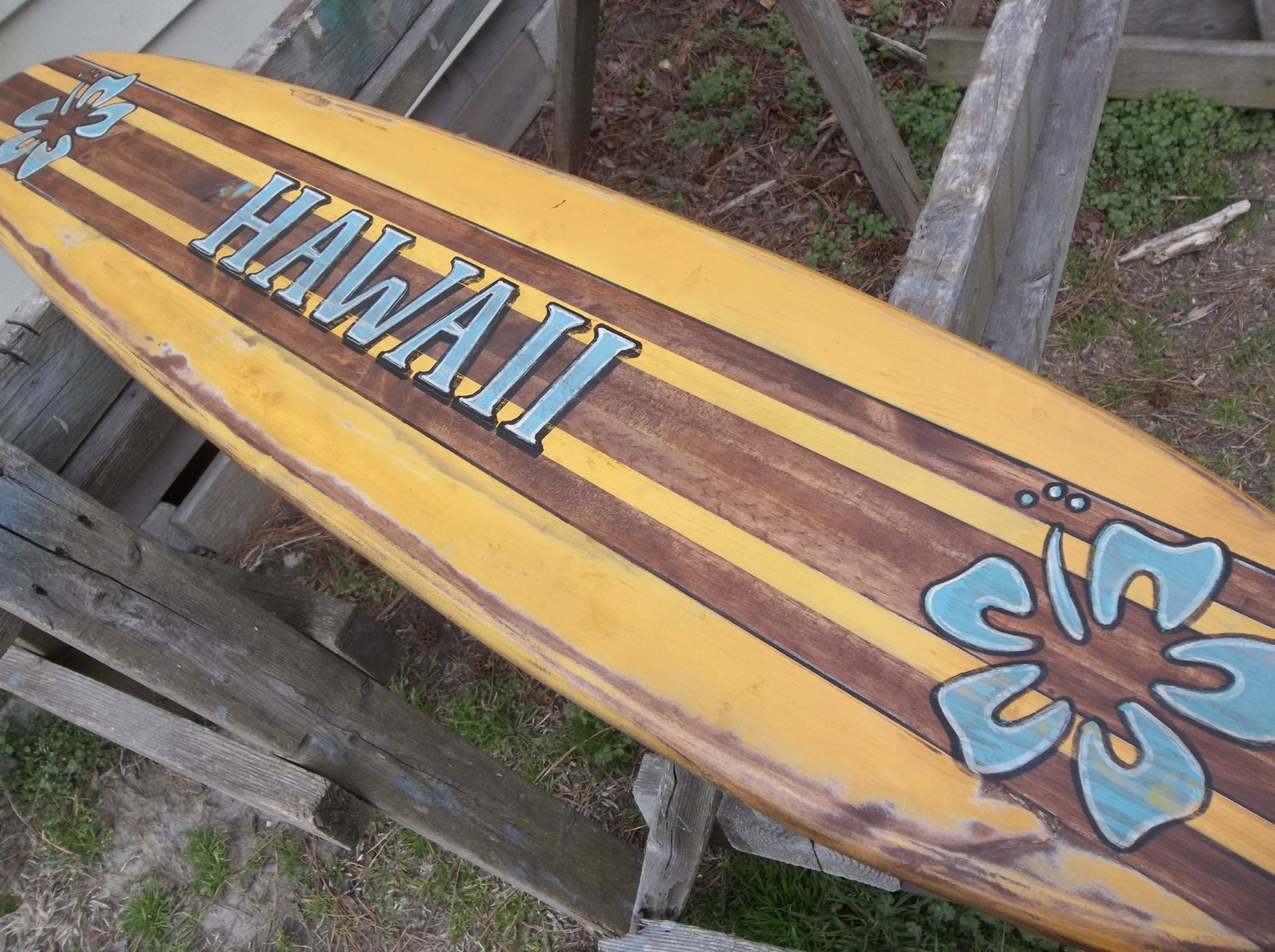 Antique surfboard wall haniging customized surf decor four