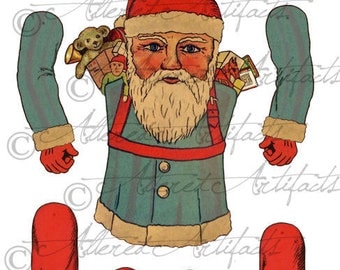 Printable Vintage Santa Paper Puppet Digital Christmas Paper Doll Printable Articulated Jumping Jack Santa Printable Collage Sheet Download