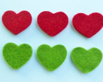 Chunky die cut felt hearts - sage green and dark red set of 6 pieces valentine projects