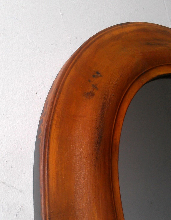 Rust Mirror in Antique Wood Oval Frame 24 by 16 Inches