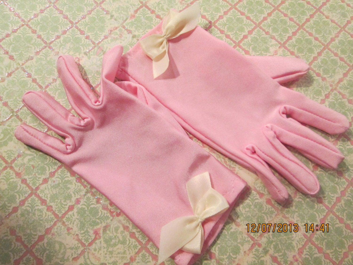Girls Pink Gloves with Ivory Bows Girls by IsabellasHatsandBows