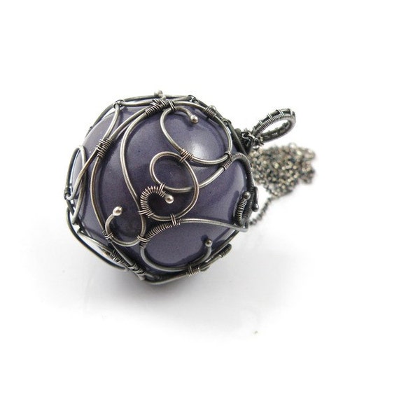 SALE Wire wrap necklace ceramic ball necklace by MadeBySunflower